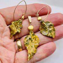 Load image into Gallery viewer, Jasper 14K Gold Filled Set Leaf | 2 1/2" Long | Tan | 1 Earrings and Pendant |