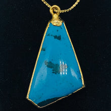 Load image into Gallery viewer, Turquoise Free-form Pendant | 1 3/4" Long | Blue/Gold | 1 Pendant