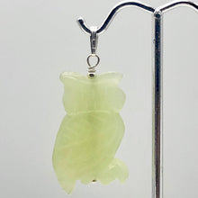 Load image into Gallery viewer, Serpentine Jade Owl Pendant Necklace|Semi Precious Stone Jewelry|Sterling Silver