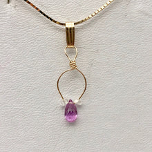 Load image into Gallery viewer, Designer Pink Sapphire with White Sapphire side stones 14Kgf Wirewrap Pendant - PremiumBead Primary Image 1