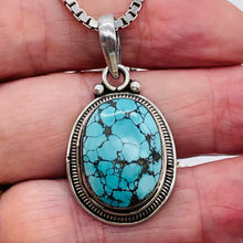 Load image into Gallery viewer, Turquoise Sterling Silver Native Oval Pendant | 1 3/4" Long | Blue/Black | 1 |