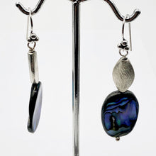 Load image into Gallery viewer, Abalone Sterling Silver Drop Earrings | 2 1/4" Long | Blue | 1 Pair Earrings |