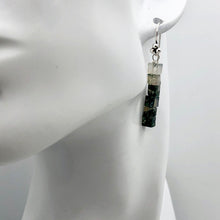 Load image into Gallery viewer, Sterling Silver Moss Agate Cube Bead Earrings | 2 inches long | Green/Clear |