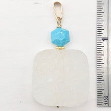 Load image into Gallery viewer, White Druzy Quartz and Turquoise 20mm Square Coin14kgf Pendant | 1 1/4" Long |