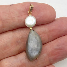Load image into Gallery viewer, Chatoyant Moonstone Fresh Water Pearl Drop 14K Gold Filled Pendant |1 3/4" Long|