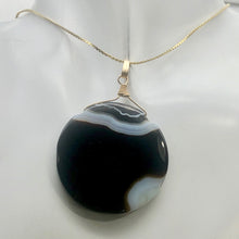 Load image into Gallery viewer, Sardonyx Agate 40mm Coin 14K Gold Filled Bead Pendant | Black | 2" Long |