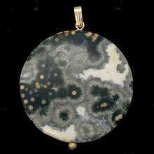 Load image into Gallery viewer, White Gray Green Gold Ocean Jasper & 14K Gold Filled Pendant | 36mm | 2" Long |