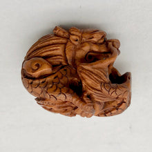 Load image into Gallery viewer, Carved Boxwood Wise Crouching Dragon Ojime/Netsuke Bead