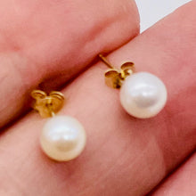 Load image into Gallery viewer, Pearl 14K Gold 6mm Stud Earrings | 6mm | White | 1 Pair |