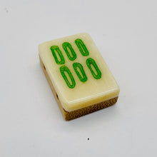Load image into Gallery viewer, Mahjong Bamboo Rectangle Tile Pendant Bead | 25x17x9mm | Green White | 1 Bead |