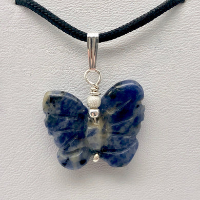 Semi Precious Stone Jewelry Flying Butterfly Pendant Necklace of Sodalite/Silver - PremiumBead Primary Image 1