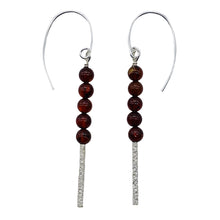 Load image into Gallery viewer, Amber 5 Beads Sterling Silver Drop/Dangle Earrings | 1 3/4" Long | Red |