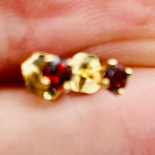 Load image into Gallery viewer, Garnet 14K Gold Faceted 3mm Round Post Earrings | 3mm | Red | 1 Pair |