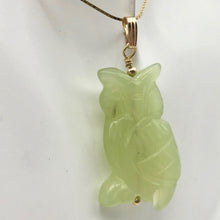 Load image into Gallery viewer, Serpentine Jade Owl Pendant Necklace|Semi Precious Stone Jewelry|14k Pendant
