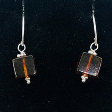 Load image into Gallery viewer, Amber Sterling Silver Cube Bead Earrings | 1 1/2" Long | Red | 1 Pair |