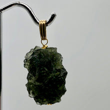 Load image into Gallery viewer, Other Worldly Green Moldavite Meteor Pendant |14k Gold Pendant | 1 1/8" Long |