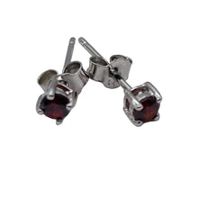Load image into Gallery viewer, January! 3mm Created Garnet & Silver Earrings 10146A