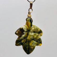 Load image into Gallery viewer, Ryolite Rain Tree Jasper 14K Gold Filled Leaf Pendant| 2" Long| Green| 1 Pendant