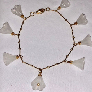White Jade Flower & 14Kgf - 8" Bracelet W/ 14K Clasp 404145