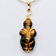 Load image into Gallery viewer, Hand Carved Tigereye Goddess of Willendorf 14Kgf Pendant |1.5 "Long | Goddess | - PremiumBead Alternate Image 3