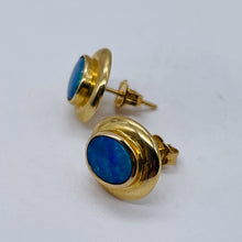 Load image into Gallery viewer, 10K Gold Blue Opal Post Earrings| 1/2x3/8 inch | Blue | 1 Pair Earrings |