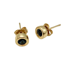 Load image into Gallery viewer, Blue Sapphire 14K Gold Bezel set Earrings | 3mm | Blue | Stud |
