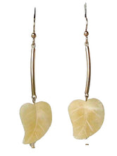 Load image into Gallery viewer, Designer Carved Yellow Jade Leaf and 14Kgf Earrings 6139
