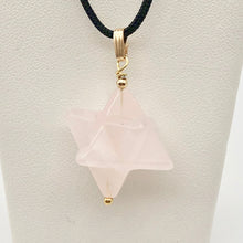 Load image into Gallery viewer, Kabbalah Carved Rose Quartz Merkaba Star 14Kgf Pendant | 25x15x15mm (Star), 6mm (Bail Opening), 1.43" (Long) | Pink/Gold - PremiumBead Alternate Image 3