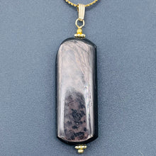 Load image into Gallery viewer, Hypersthene Rectangle Dangle 14K Gold Filled Pendant| 2 1/2" Long| Black/Silver|