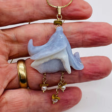 Load image into Gallery viewer, Blue Chalcedony Druzy Carved Flower Bead 14Kgf Pendant | 2 3/4" Long | Blue |