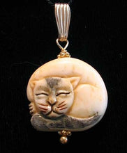 Load image into Gallery viewer, Cozy Kitty Cat Pendant Necklace | Scrimshaw Bone Pendant | 14k Gold Pendant
