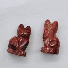 Load image into Gallery viewer, Adorable! 2 Jasper Sitting Carved Cat Beads | 21x14x10mm | Red with Green
