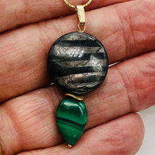 Load image into Gallery viewer, Hypersthene, Malachite 14K Gold Filled Pendant| 1 3/4" Long| Silver Gray Green |