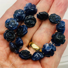 Load image into Gallery viewer, Hand Carved Blue Sodalite Rose Bead Half Strand | 15-16 Beads | 14x7 mm |