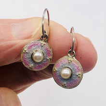 Load image into Gallery viewer, Pearl Cloisonne Sterling Silver Drop Earrings | 1" Long | Pink/White | 1 Pair |