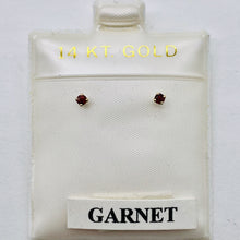 Load image into Gallery viewer, Garnet 14K Gold Post Faceted Round Cut Earrings | 2mm | Red | 1 Pair |