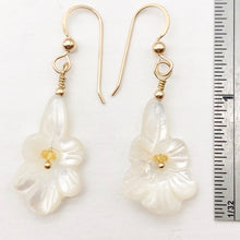 Load image into Gallery viewer, Shimmer! Carved Mother of Pearl Flower Earrings w/Yellow Sapphire Center 14Kgf - PremiumBead Alternate Image 4