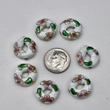 Load image into Gallery viewer, 7 Flowers White Cloisonne 15x4mm Pi Circle Beads 8637A