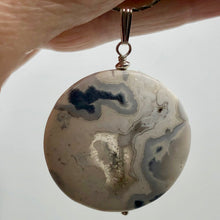 Load image into Gallery viewer, Ocean Jasper Round Sterling Silver Pendant| 2" Long|White Blue w/Druzy Crystal |