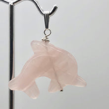 Load image into Gallery viewer, Rose Quartz Carved Dolphin Sterling Silver Pendant | 1.5 Inch | Pink |