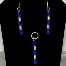 Load image into Gallery viewer, Natural Blue and Gold Lapis Earrings and Pendant 14kgf Set | 1 1/4" Long |