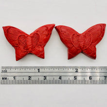 Load image into Gallery viewer, Cinnabar Carved Butterfly Beads | 25x17x11mm | Red | 2 Beads |