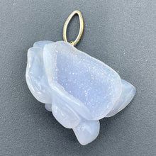 Load image into Gallery viewer, Chalcedony 14K Gold Filled Druzy Crystal Flower Pendant | 1 3/4" Long | Blue |