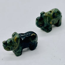 Load image into Gallery viewer, 2 Green Black Rhino Carved Rhinoceros Kambaba Jasper Beads | 20x13x8mm | Green Black