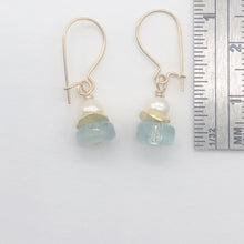 Load image into Gallery viewer, Aquamarine Pearl Drop 14K Gold Filled Earrings| 1 " Long | Blue White | 1 Pair |