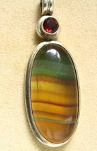 Load image into Gallery viewer, Striped Yellow Fluorite, Garnet & Silver Pendant 5861 - PremiumBead Alternate Image 2