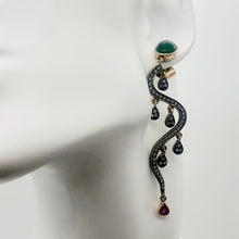 Load image into Gallery viewer, 18Kt Gold Earrings Dripping W/ 108 Diamonds Pink Sapphire Emerald 6521