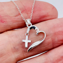 Load image into Gallery viewer, Faith, Hope, Love Heart Cross Sterling Silver Pendant | 1" Long| Silver| 1 |