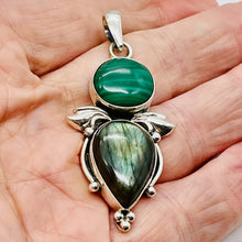 Load image into Gallery viewer, Malachite Labradorite Sterling Silver Goddess | 2 1/2" Long | Blue Green Flash |