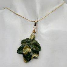 Load image into Gallery viewer, Ryolite RainForest Jasper Leaf 14K Gold Filled| 1.75 |Green/White/Gold|1 Pendant